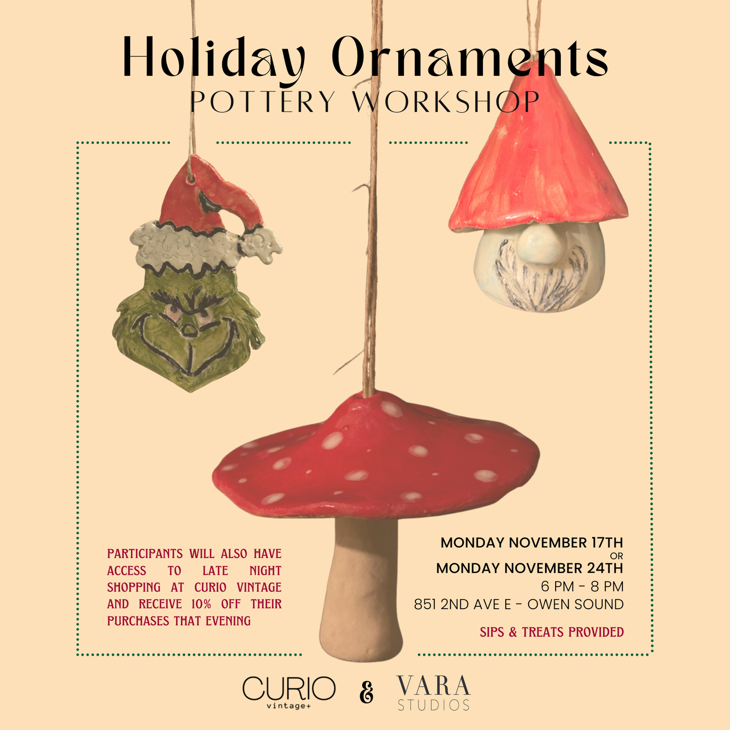 Holiday Ornaments - November 17 & 24 - Curios Vintage